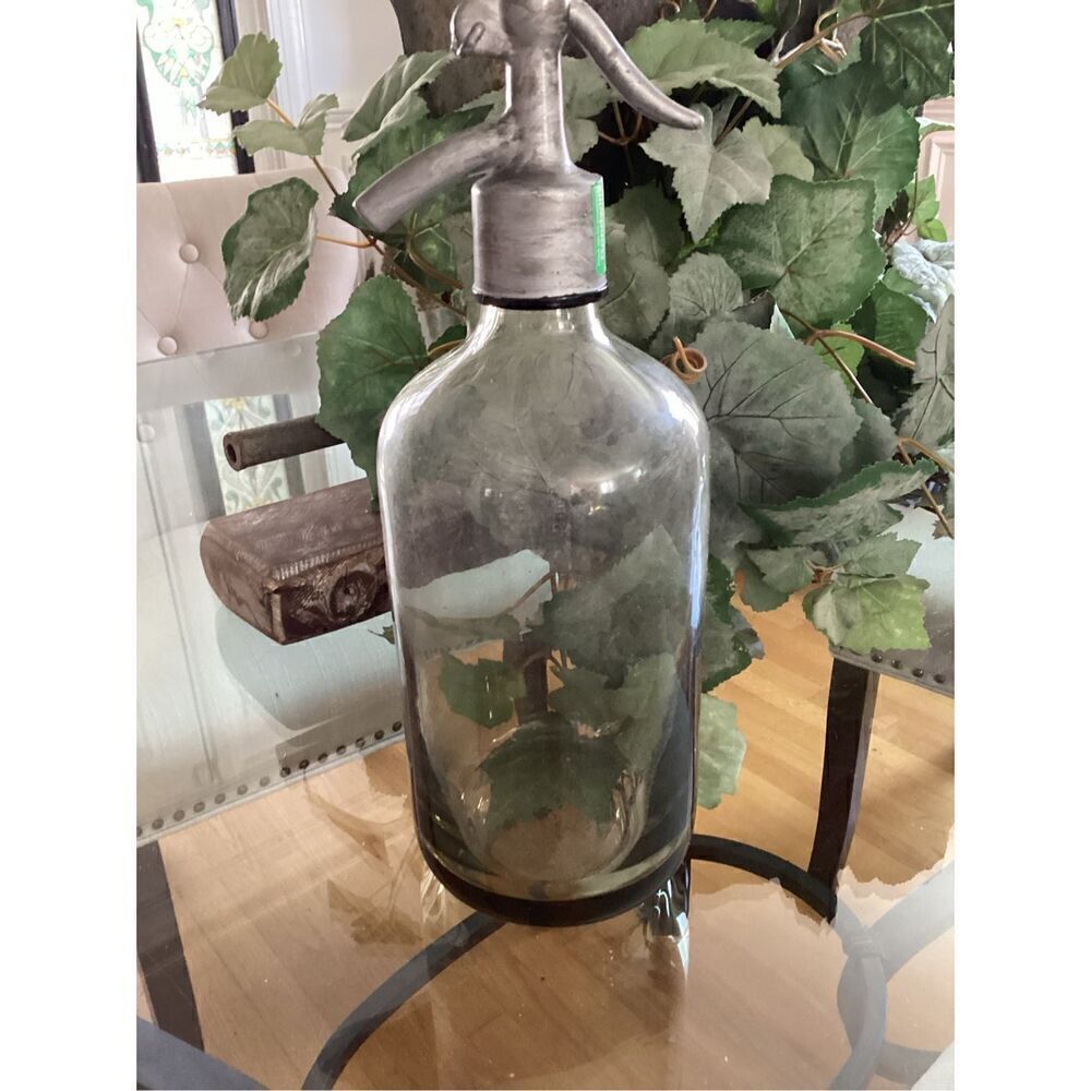 Retro Green Glass Seltzer Soda Bottle Soarking Beverage